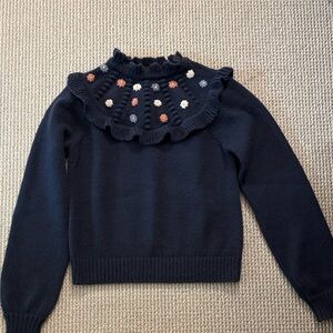 SAYLOR Navy Sweater with Ruffled Embroidery